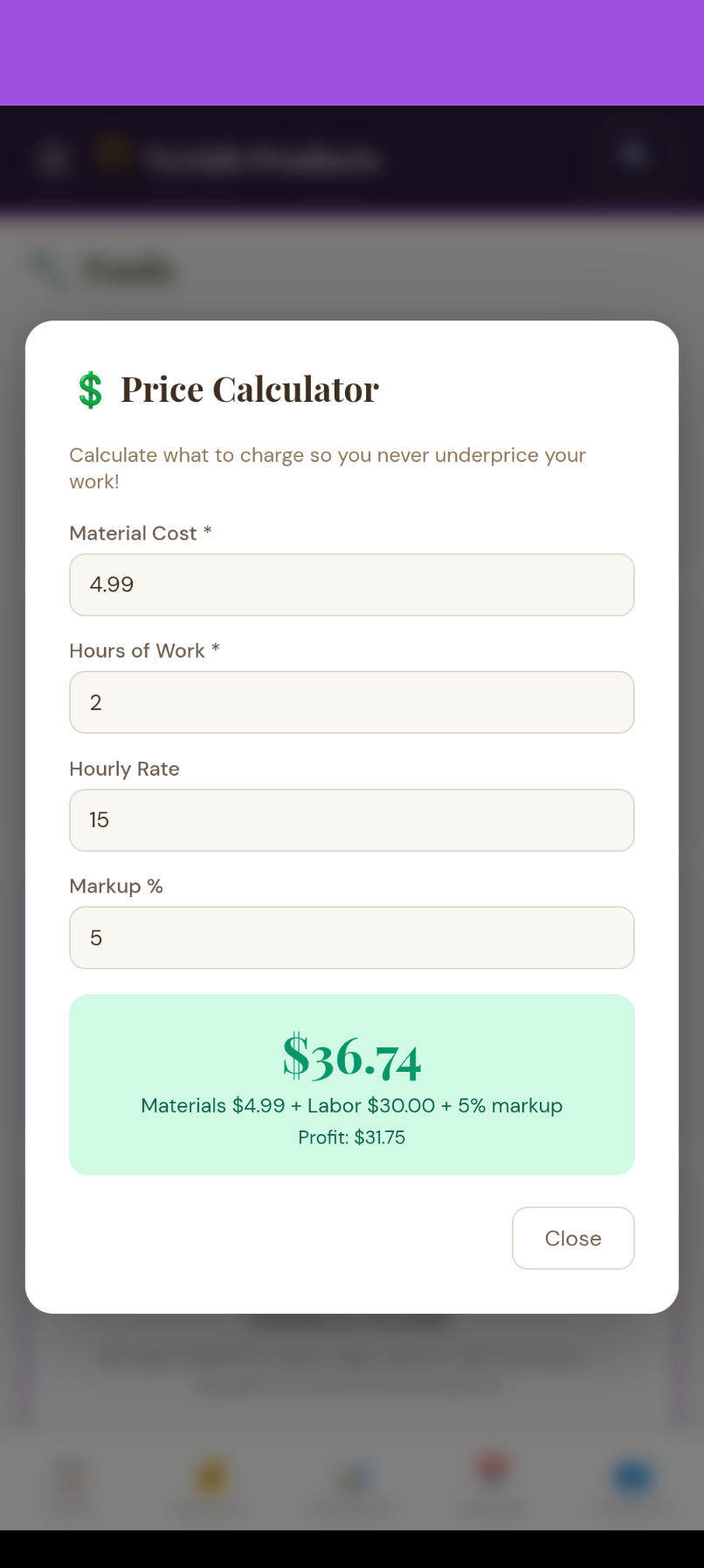 Crafty Planner Price Calculator